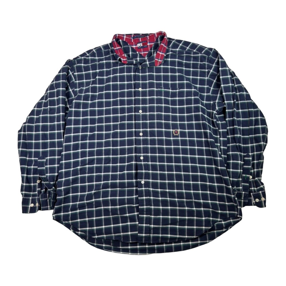 Tommy Hilfiger Men's XL Long Sleeve Plaid Button Up Shirt Casual Top Blue Green